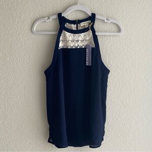 MONTEAU Blue Navy Halter Tank Sleeveless Top - Size M